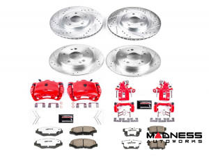 Honda Civic Brake Kit - Front + Rear - PowerStop - Z23 Evolution Sport Rotors + Pads + Calipers - Red - `94-`97